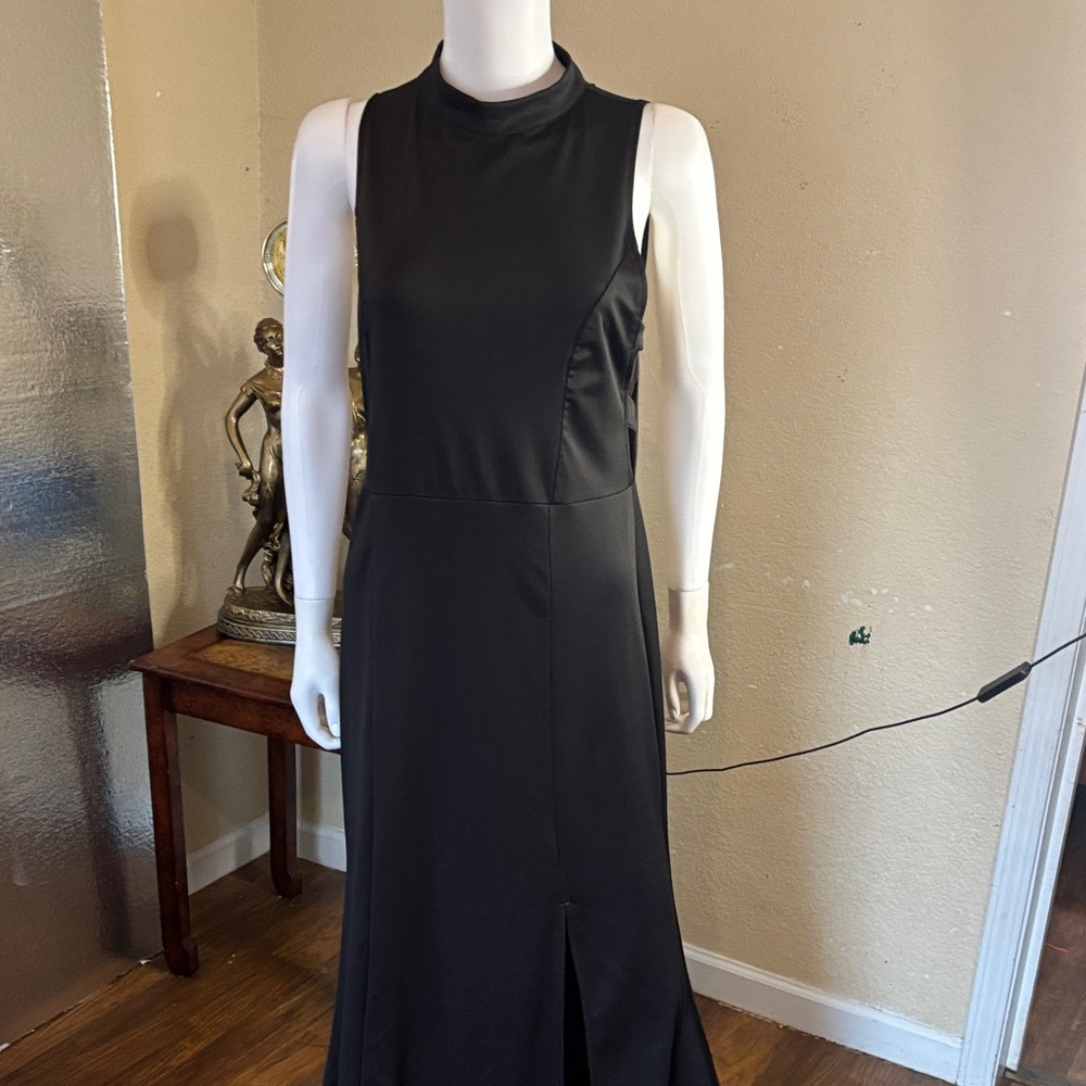 Sleek Black Sleeveless Maxi Dress with Mock Neck